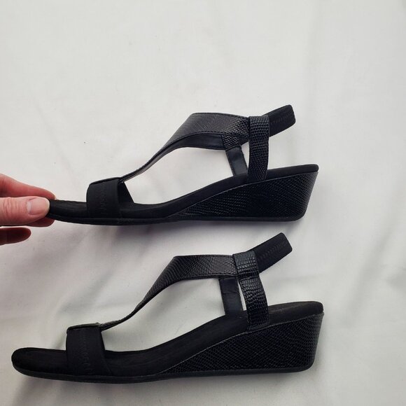 ALFANI Step N Flex Black T-Strap Wedge Sandals 5.5M - Picture 3 of 10